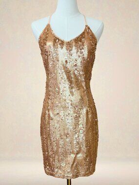 Filly Flair Dress Womens Small Gold Sequin Mini NWT Cross Back Cocktail Party